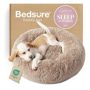 Dog Bed for Small Dogs Donut Washable 23 inches Anti-Slip Round Tan